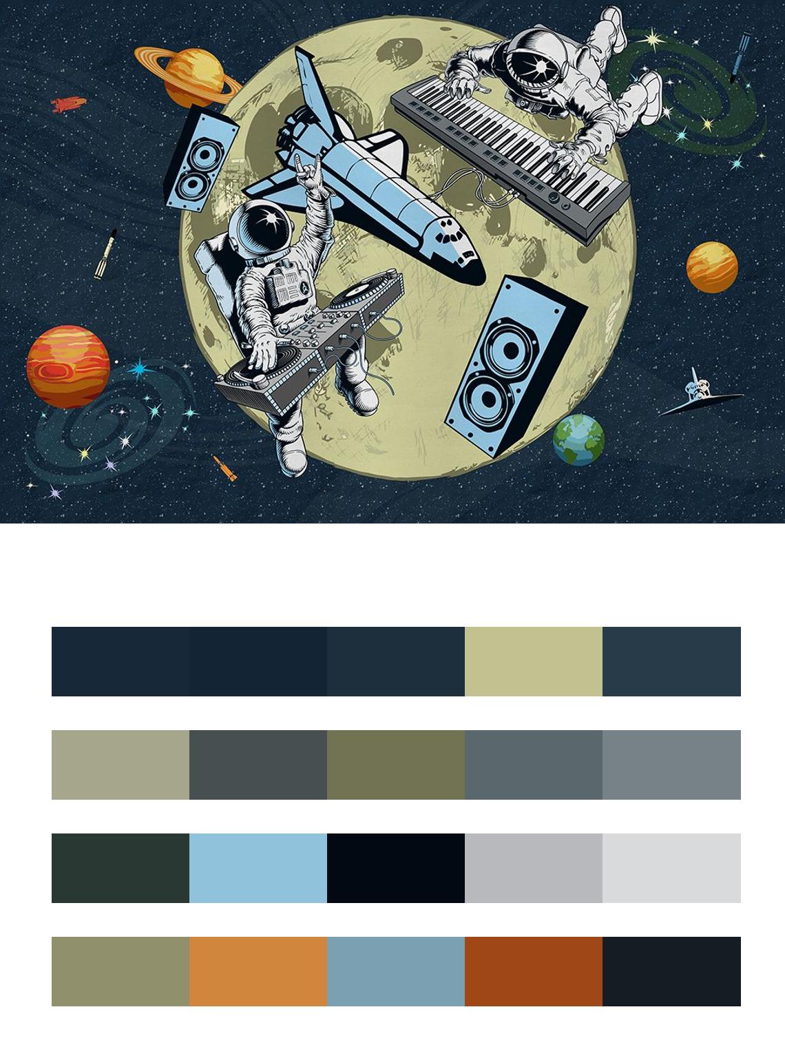 в детскую: Космонавты-диджеи цвета